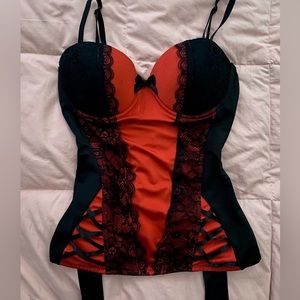 red and black lace corset top
